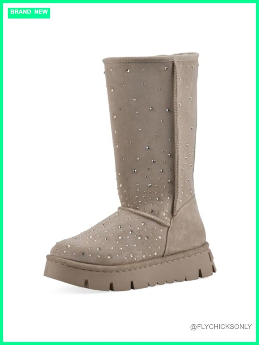 Rhinestone Platform Knee High Boots Faux Fur Lined Tall Shaft